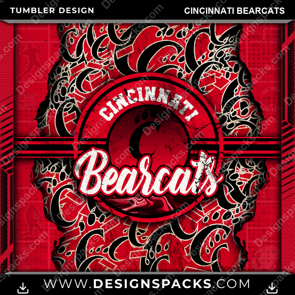 College Sport Ripped Cincinnati Bearcats Tumbler Digital Wrap Design