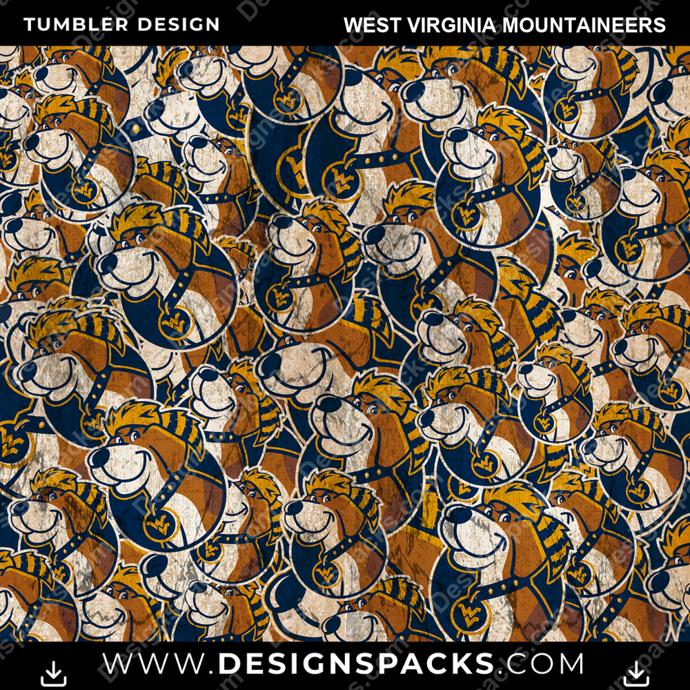 College Sport Logo BG West Virginia Mountaineers Tumbler Digital Wrap Design