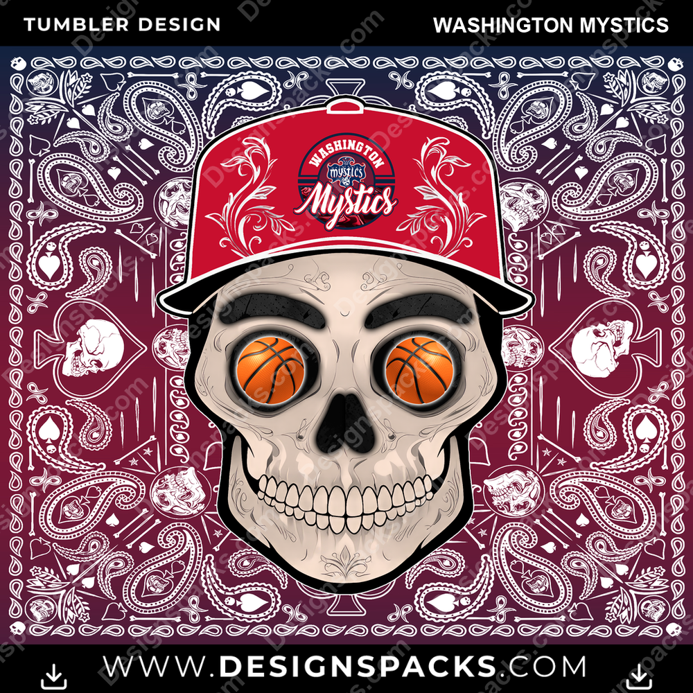 Basketball Skull Handkerchief Washington Mystics Tumbler Digital Wrap Design