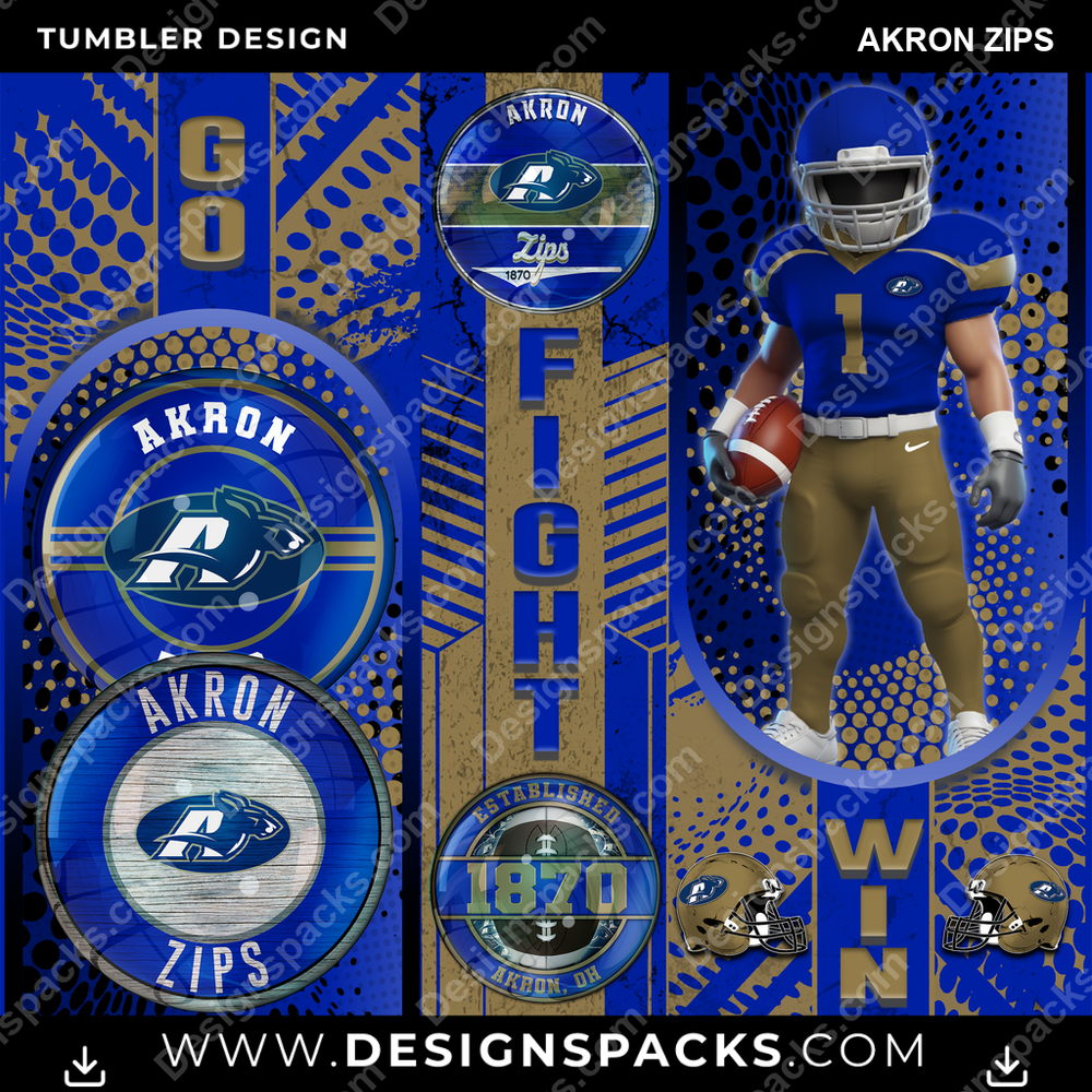 College Sport Go Fight Win Akron Zips NCAA College Sport Tumbler Digital Wrap Design Download