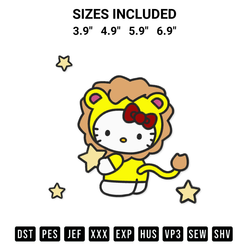 Elevate your next project with our Hello Kitty Leo Embroidery Design embroidery file. Shop high-quality digital patterns instantly at Designspacks.com. Available sizes: 3.9", 4.9", 5.9", 6.9".