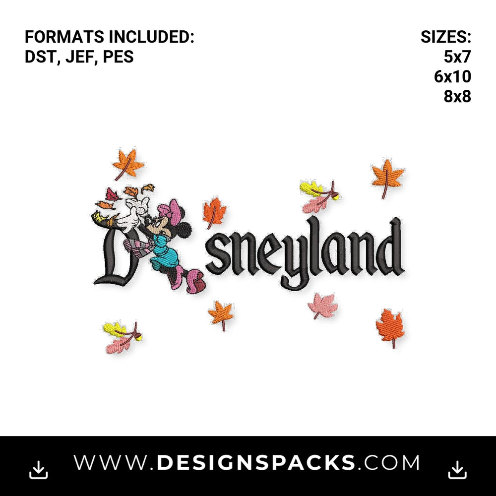 Minnie Mouse Disneyland Autumn Leaves Embroidery Design - Instant digital download pattern at Designspacks.com