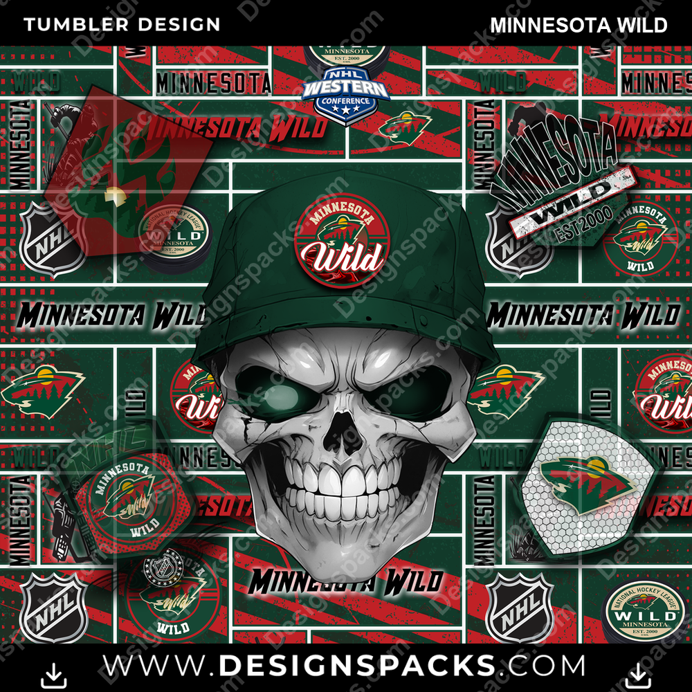 Hockey Skull Minnesota Wild Tumbler Digital Wrap Design