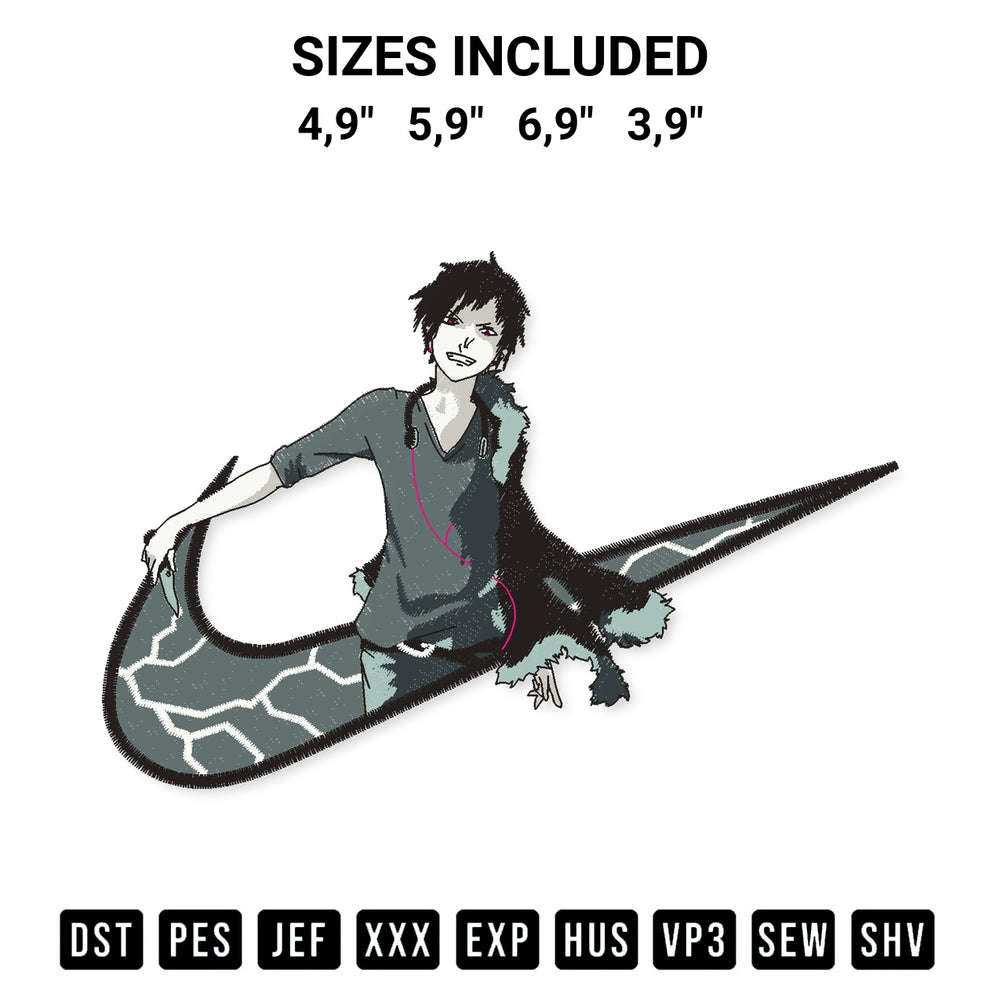 Shop the Orihara Izaya Durarara Logo Embroidery Design machine embroidery pattern at Designspacks.com. Beautifully digitized for flawless stitching on any fabric. Available sizes: 4,9", 5,9", 6,9", 3,9".