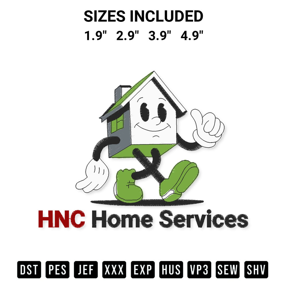 Shop the Hnc Home Services Embroidery Design machine embroidery pattern at Designspacks.com. Beautifully digitized for flawless stitching on any fabric. Available sizes: 1.9", 2.9", 3.9", 4.9".