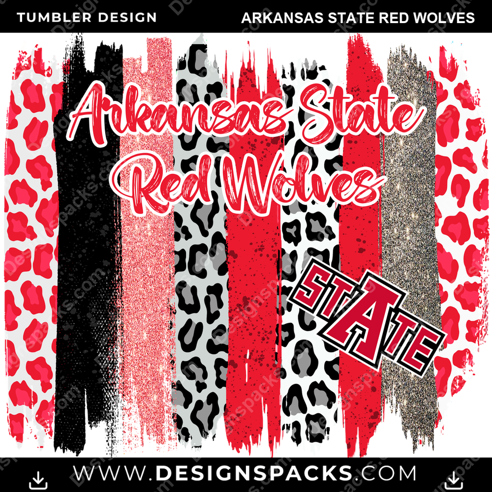 College Sport Brush Strokes Arkansas State Red Wolves NCAA College Sport Tumbler Digital Wrap Design Download