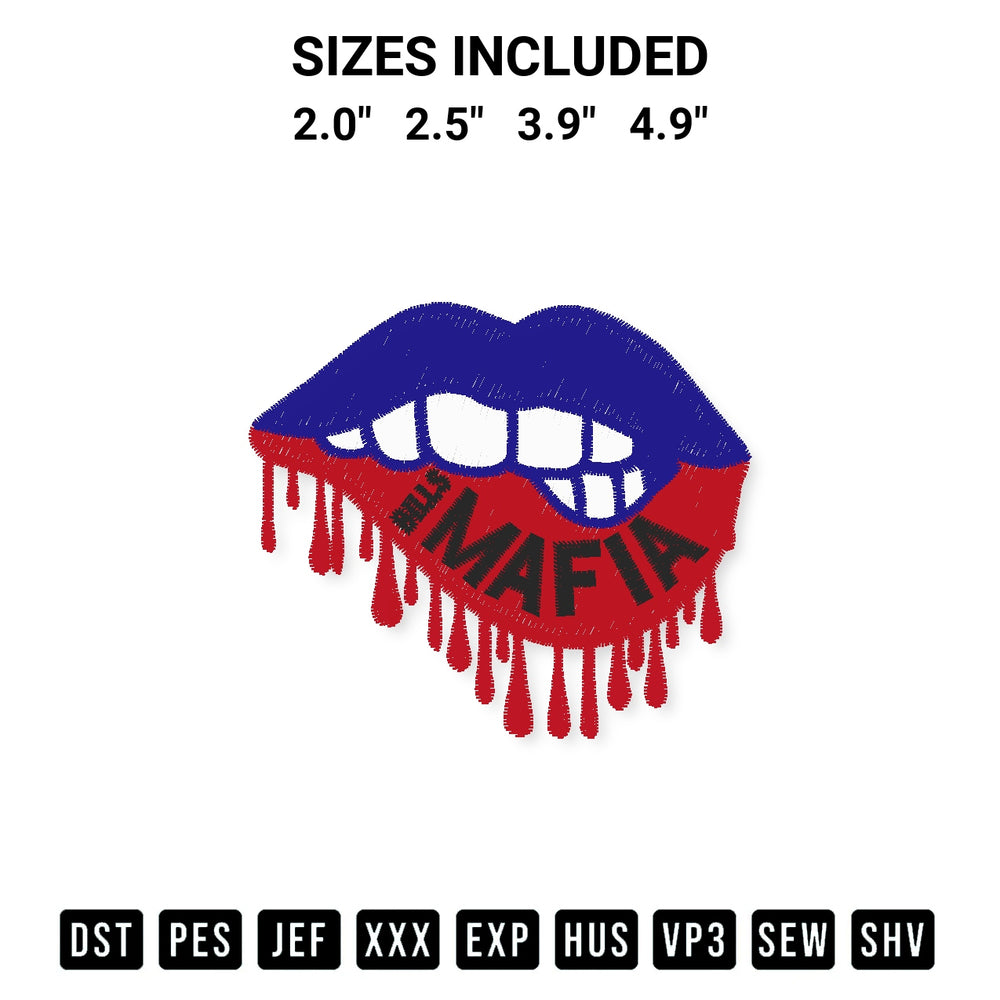 Discover the perfect addition to your crafting collection: Buffalo Bills Dripping Lips Embroidery Design embroidery file. Instantly available at Designspacks.com. Available sizes: 2.0", 2.5", 3.9", 4.9".