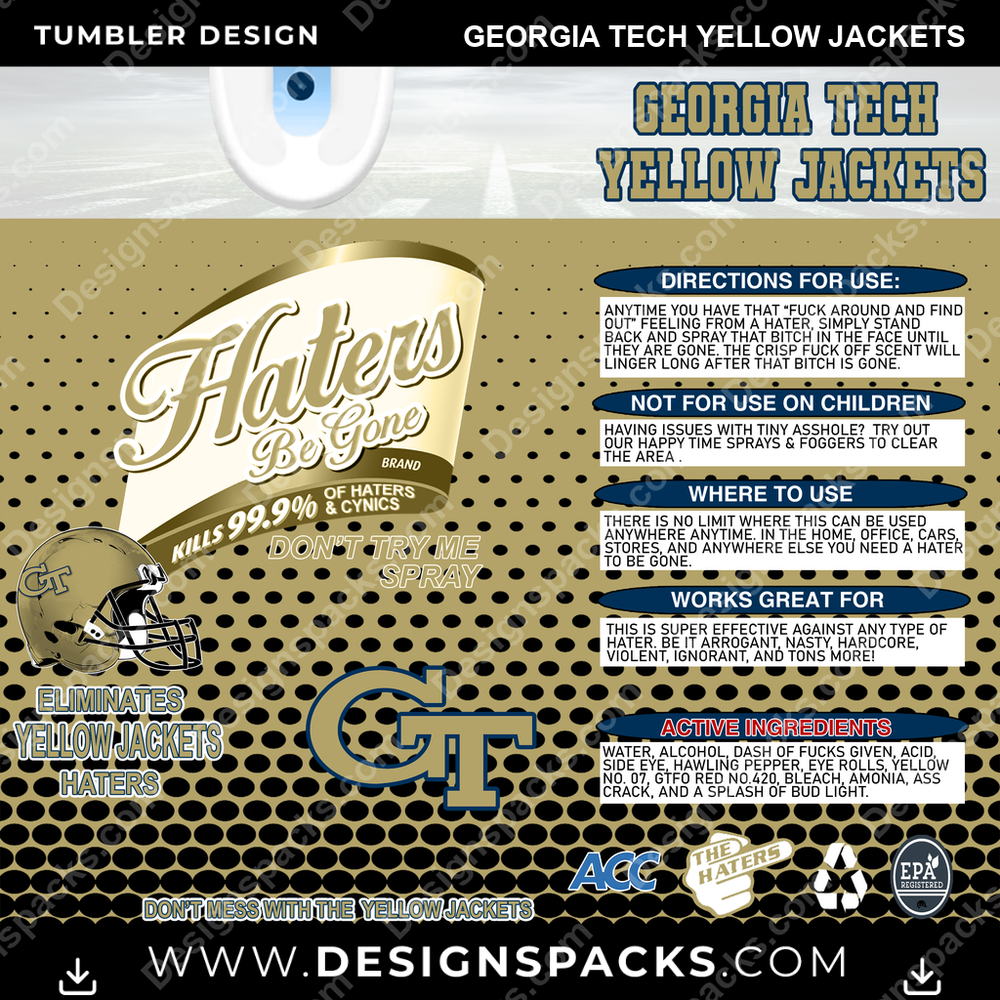 College Sport Haters Be Gone Georgia Tech Yellow Jackets NCAA College Sport Tumbler Digital Wrap Design Download