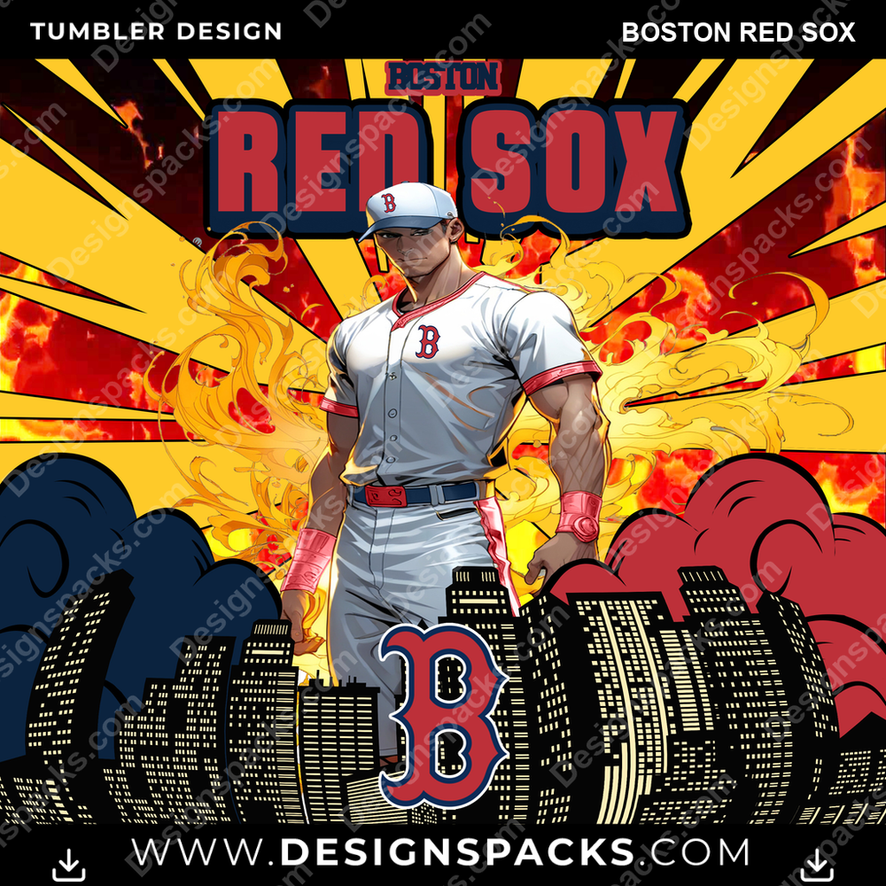 Baseball Comic Cover Boston Red Sox Tumbler Digital Wrap Design
