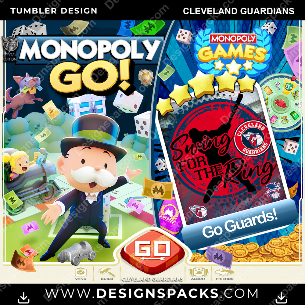Baseball Monopoly Go! Cleveland Guardians Tumbler Digital Wrap Design