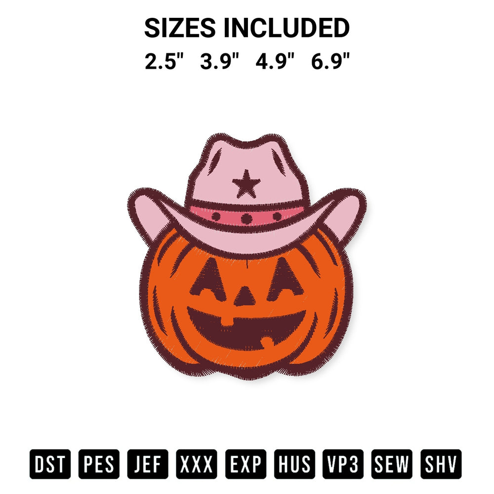 Transform your fabrics with the Pumpkin Cowboy Embroidery Design embroidery design. Instant access to premium digitized patterns at Designspacks.com. Available sizes: 2.5", 3.9", 4.9", 6.9".