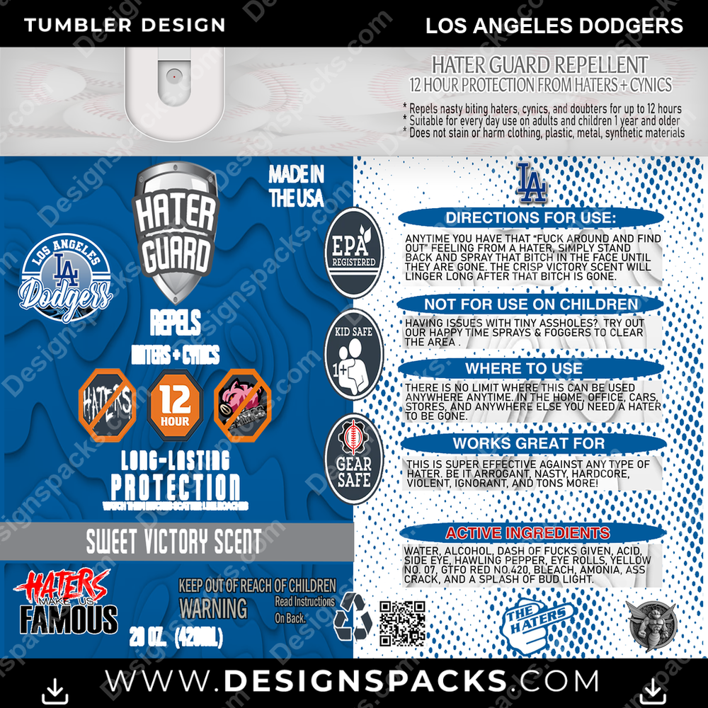 Baseball Hater Guard Los Angeles Dodgers Tumbler Digital Wrap Design