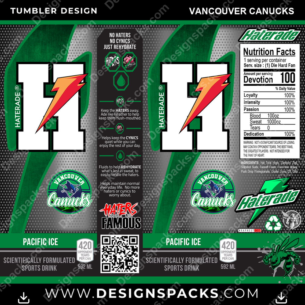 Hockey Haterade Vancouver Canucks NHL Hockey Tumbler Digital Wrap Design Download