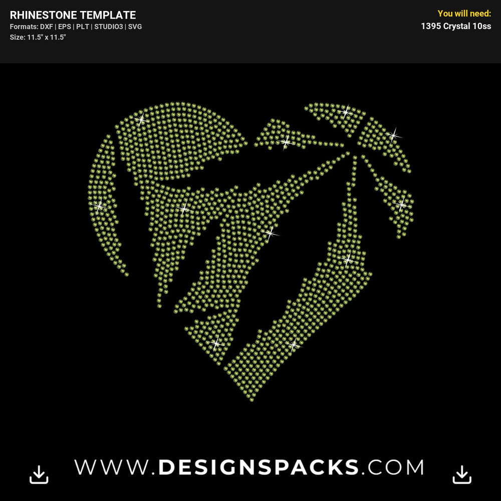 Cannabis Leaf Heart Rhinestone Digital Template