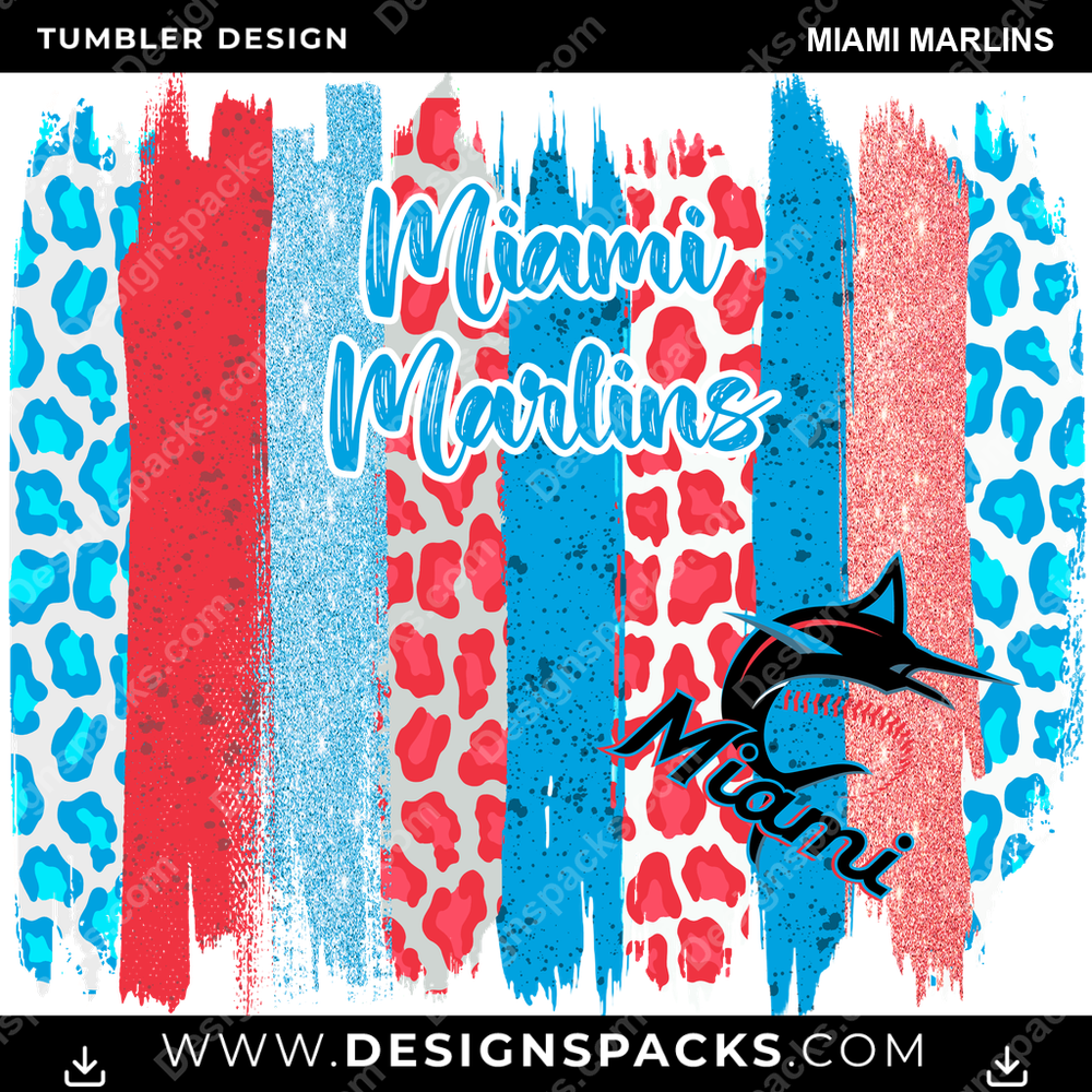 Baseball Brush Strokes Miami Marlins Tumbler Digital Wrap Design