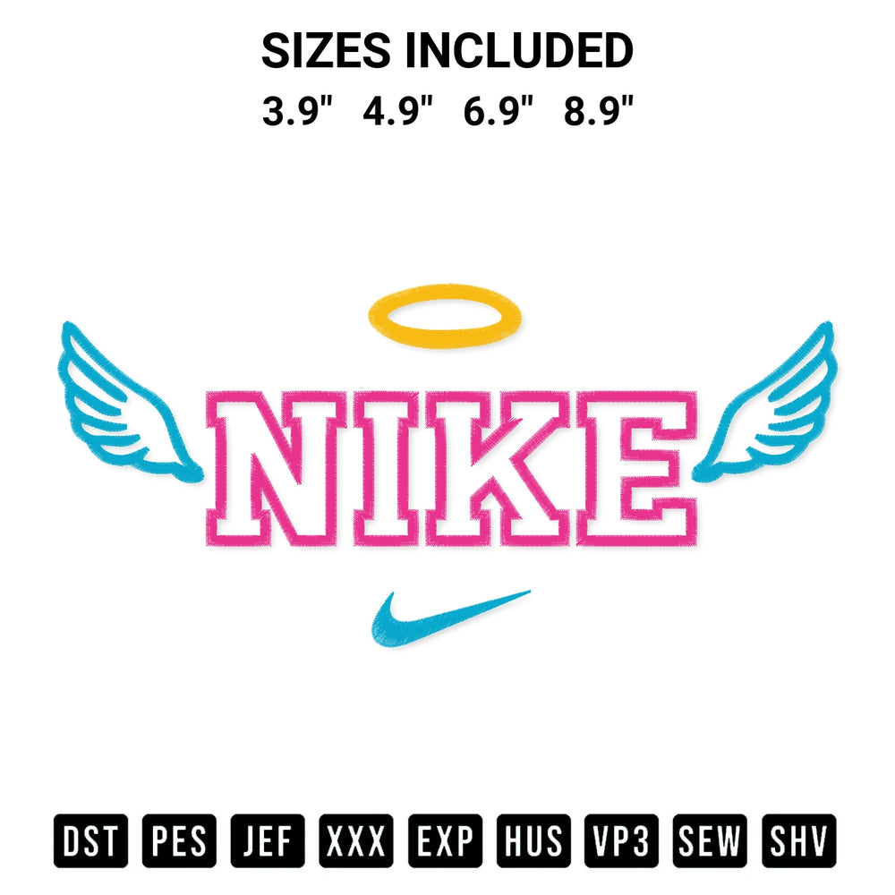 Shop the Nike Cupid Wings Embroidery Design machine embroidery pattern at Designspacks.com. Beautifully digitized for flawless stitching on any fabric. Available sizes: 3.9", 4.9", 6.9", 8.9".