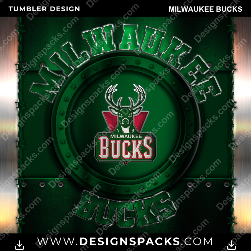 Basketball Metal Milwaukee Bucks Tumbler Digital Wrap Design