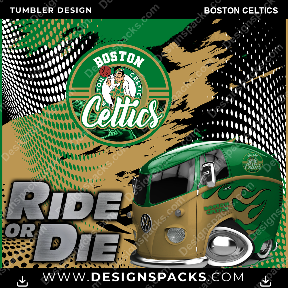 Basketball Ride or Die Boston Celtics Tumbler Digital Wrap Design