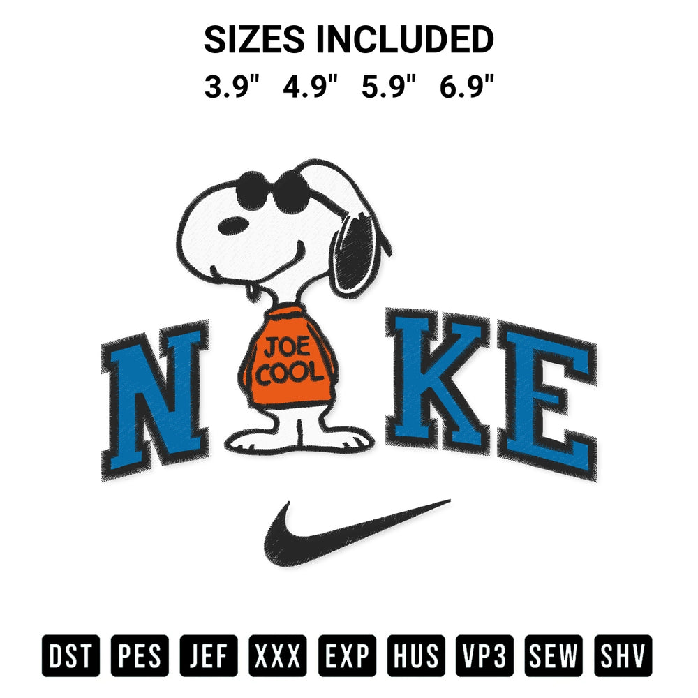 Download the Nike Snoopy Joe Cool Embroidery Design machine embroidery design exclusively at Designspacks.com. Premium digitized pattern for apparel and DIY crafts. Available sizes: 3.9", 4.9", 5.9", 6.9".