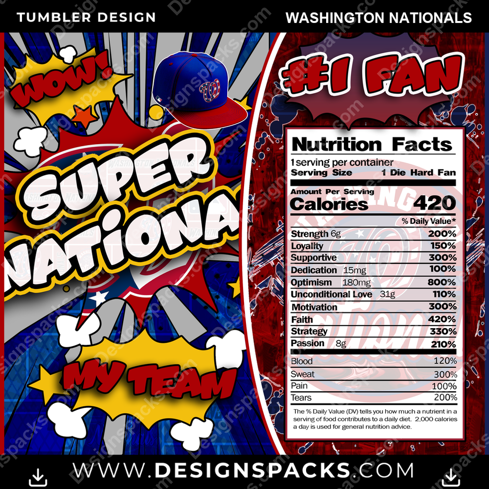 Baseball Super Team Washington Nationals Tumbler Digital Wrap Design