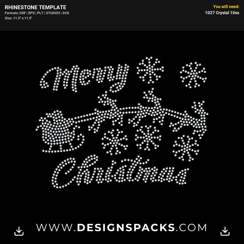 Flying Reindeers Santa Sleigh Rhinestone Digital Template