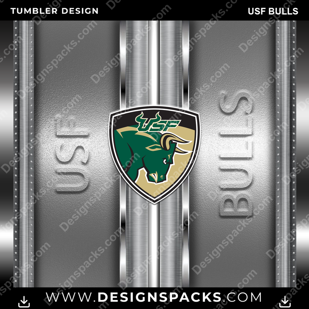 College Sport Metallic USF Bulls Tumbler Digital Wrap Design
