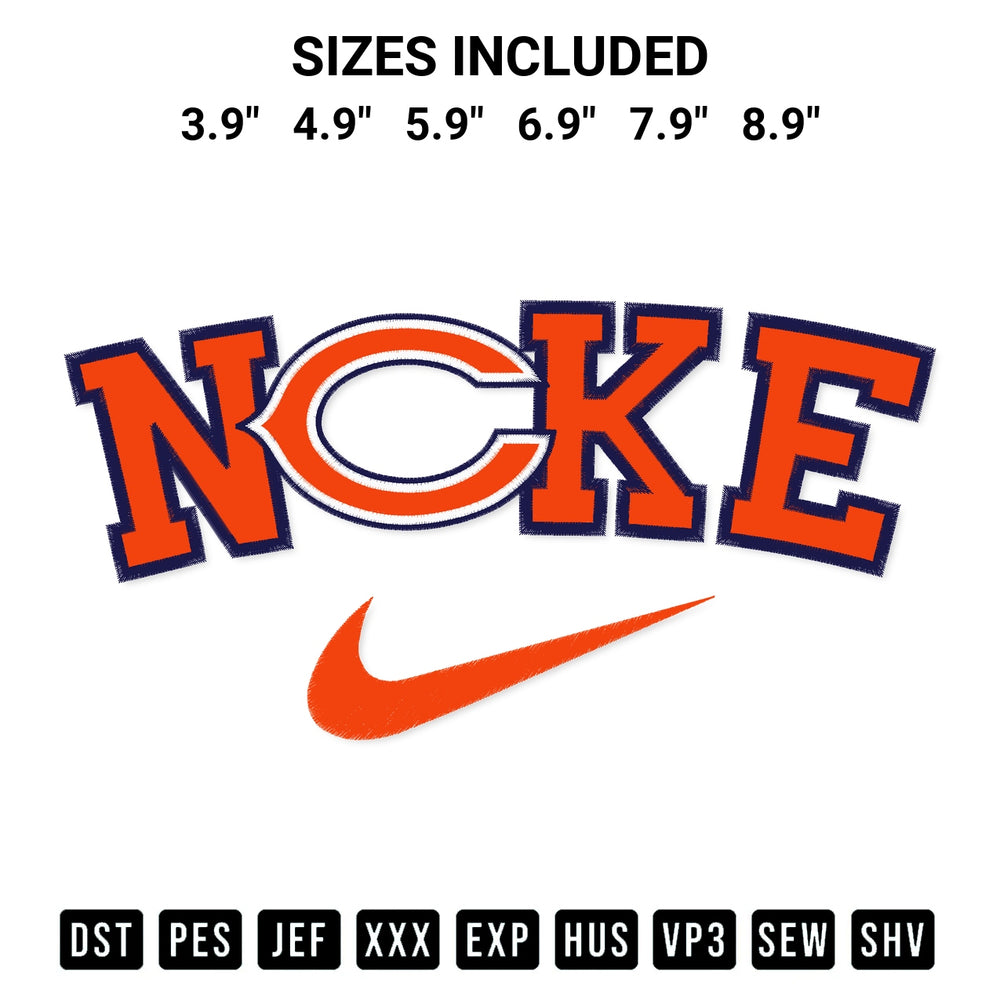Looking for the perfect pattern? Download the Nike Swoosh Chicago Bears Embroidery Design embroidery design today at Designspacks.com. Crisp, clean stitching guaranteed. Available sizes: 3.9", 4.9", 5.9", 6.9", 7.9", 8.9".