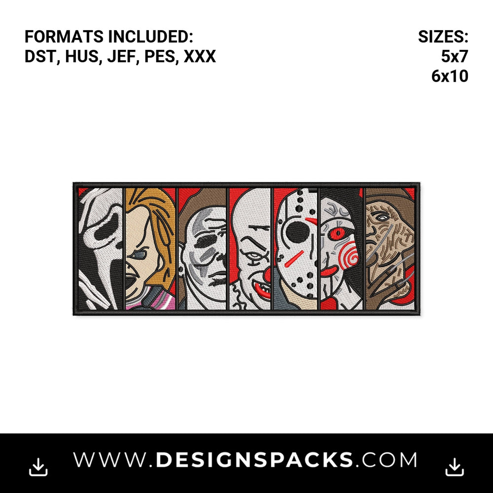 Classic Horror Movie Villains Patch Embroidery Design - Instant digital download pattern at Designspacks.com