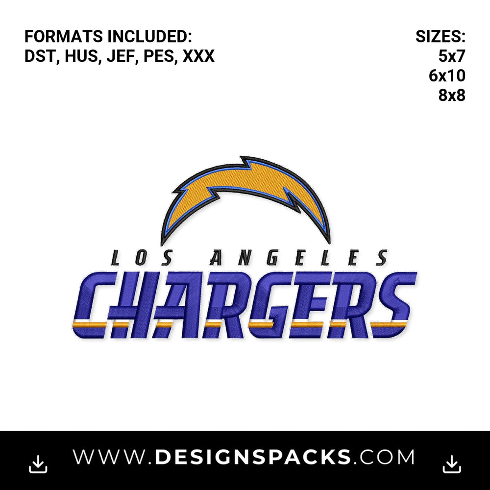 Los Angeles Chargers Bolt Logo Embroidery Design - Instant digital download pattern at Designspacks.com