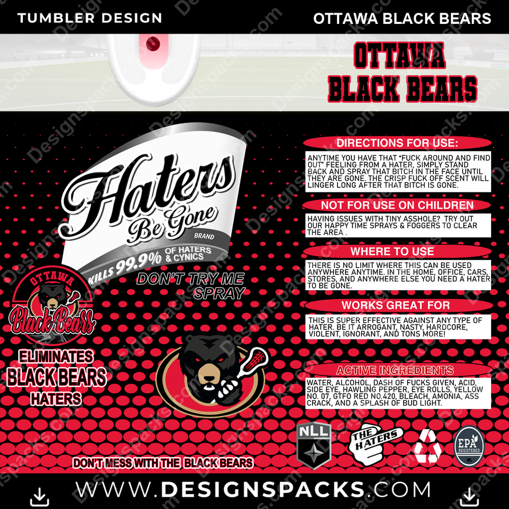 Lacrosse Haters Be Gone Ottawa Black Bears Tumbler Digital Wrap Design