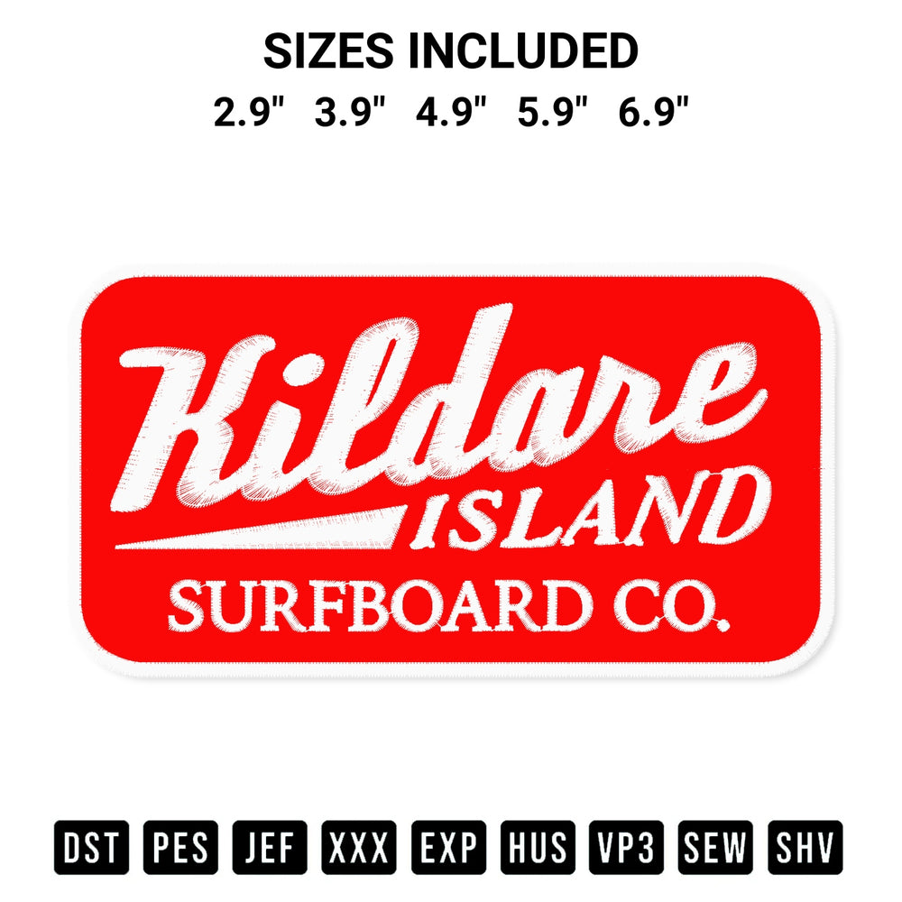 Discover the perfect addition to your crafting collection: Kildare Island Surfboard Co Embroidery Design embroidery file. Instantly available at Designspacks.com. Available sizes: 2.9", 3.9", 4.9", 5.9", 6.9".