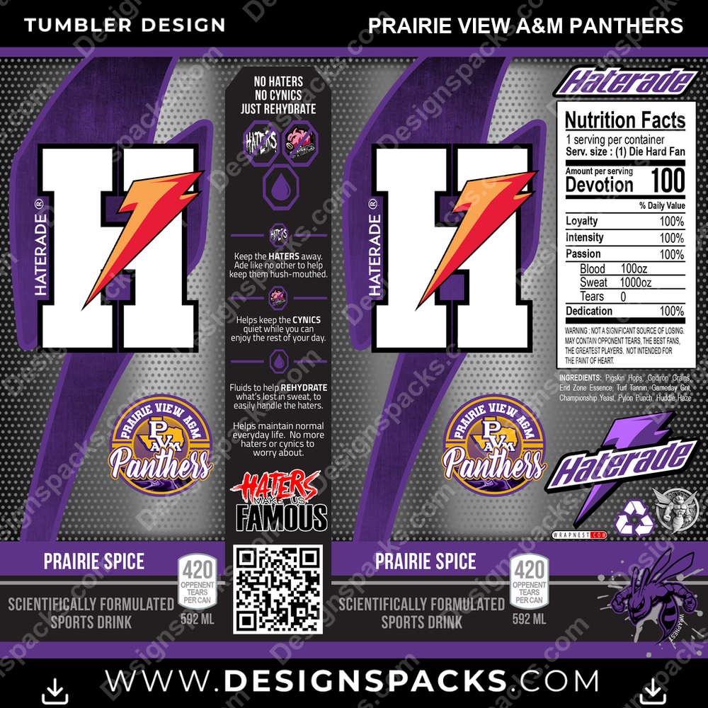 College Sport Haterade Prairie View A&M Panthers NCAA College Sport Tumbler Digital Wrap Design Download