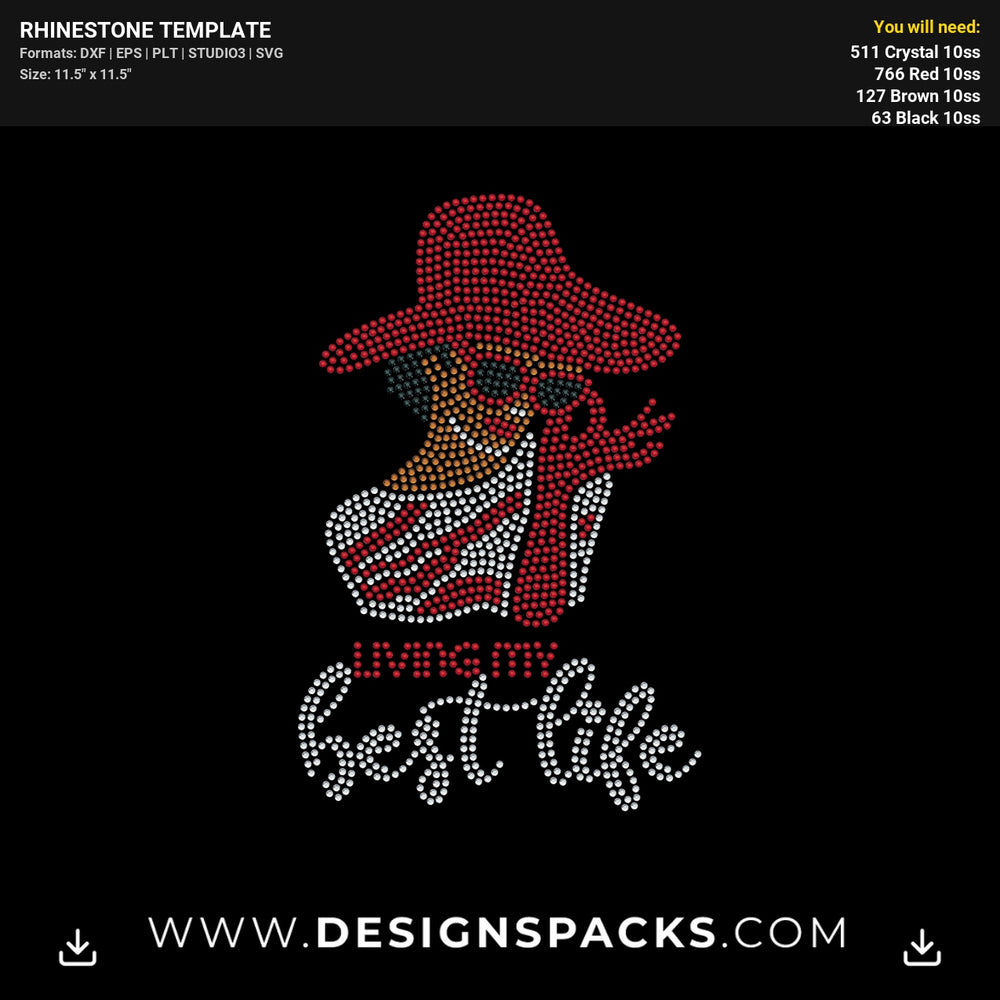 Living Best Life Woman Rhinestone Digital Template