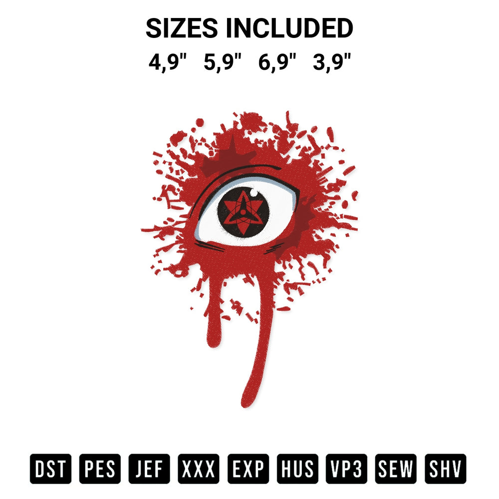 Create amazing crafts with the Sasuke Uchiha Mangekyo Sharingan Naruto Logo Embroidery Design embroidery file. High-quality digital download from Designspacks.com, perfect for beginners and pros. Available sizes: 4,9", 5,9", 6,9", 3,9".