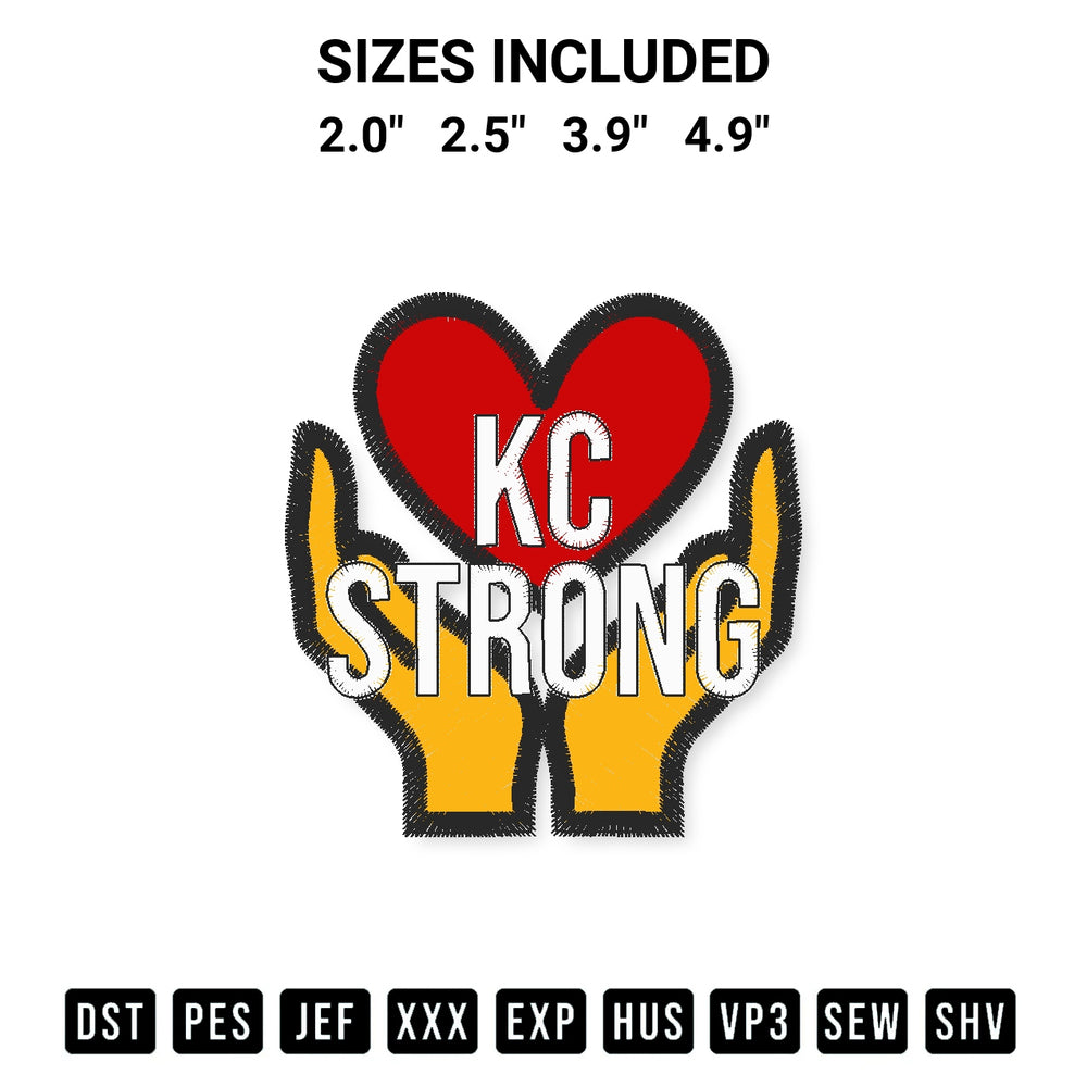 Elevate your next project with our Kc Strong Pray For Kansas City Embroidery Design embroidery file. Shop high-quality digital patterns instantly at Designspacks.com. Available sizes: 2.0", 2.5", 3.9", 4.9".