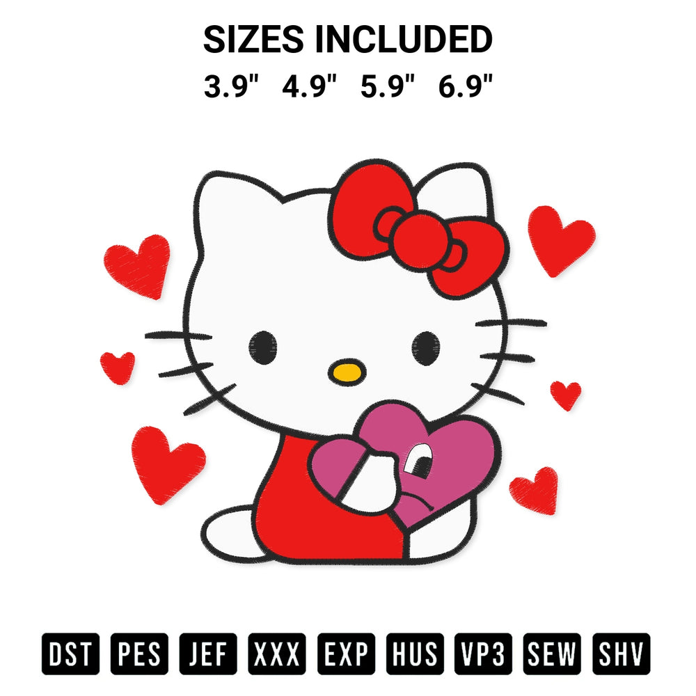 Create amazing crafts with the Cute Hello Kitty Bad Bunny Heart Embroidery Design embroidery file. High-quality digital download from Designspacks.com, perfect for beginners and pros. Available sizes: 3.9", 4.9", 5.9", 6.9".
