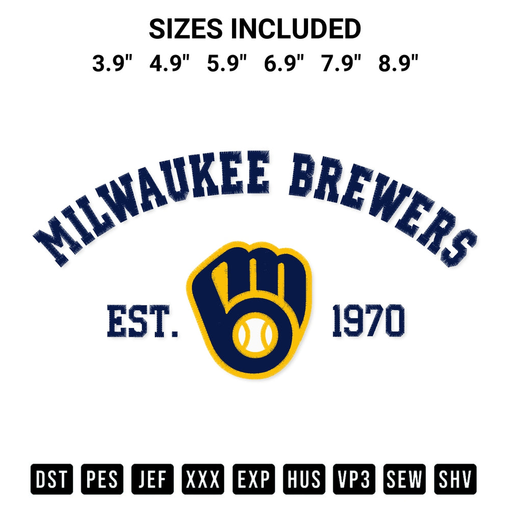 Create amazing crafts with the Milwaukee Brewers Est 1970 Embroidery Design embroidery file. High-quality digital download from Designspacks.com, perfect for beginners and pros. Available sizes: 3.9", 4.9", 5.9", 6.9", 7.9", 8.9".
