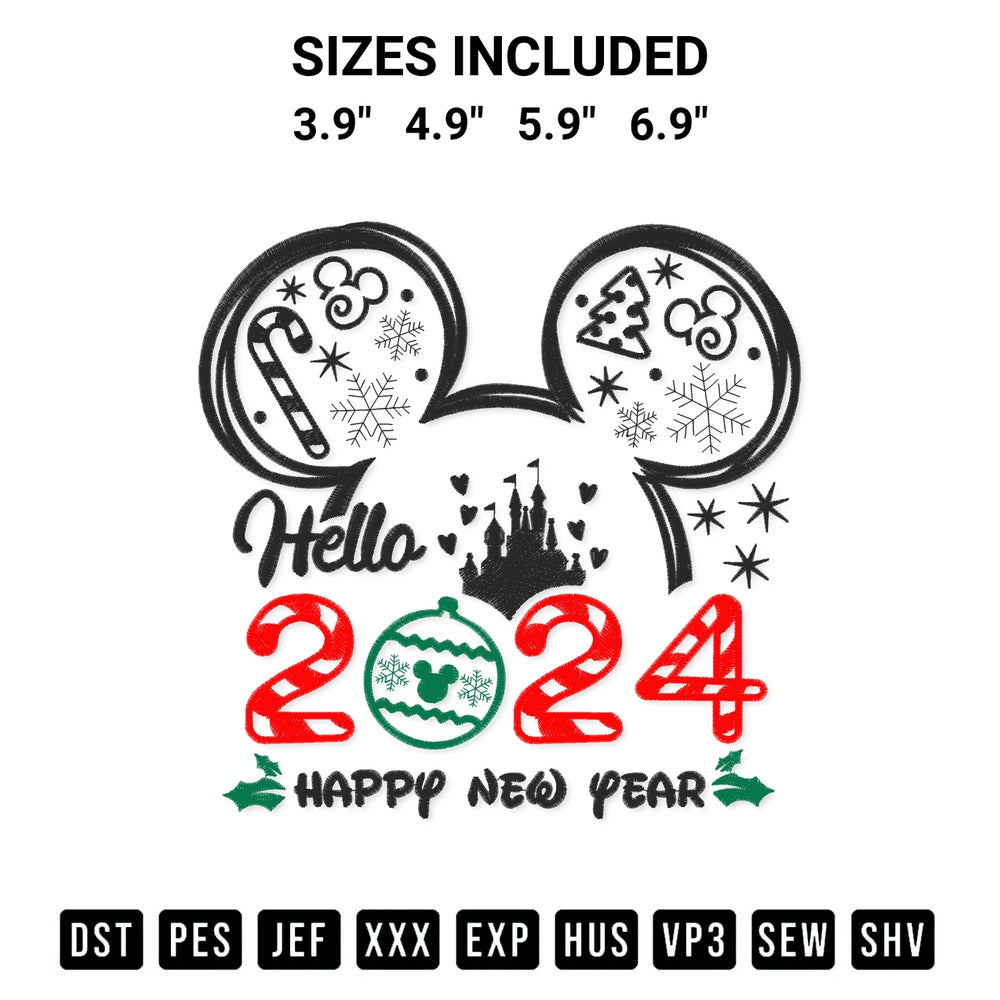 Elevate your next project with our Disney Happy New Year 2024 Embroidery Design embroidery file. Shop high-quality digital patterns instantly at Designspacks.com. Available sizes: 3.9", 4.9", 5.9", 6.9".