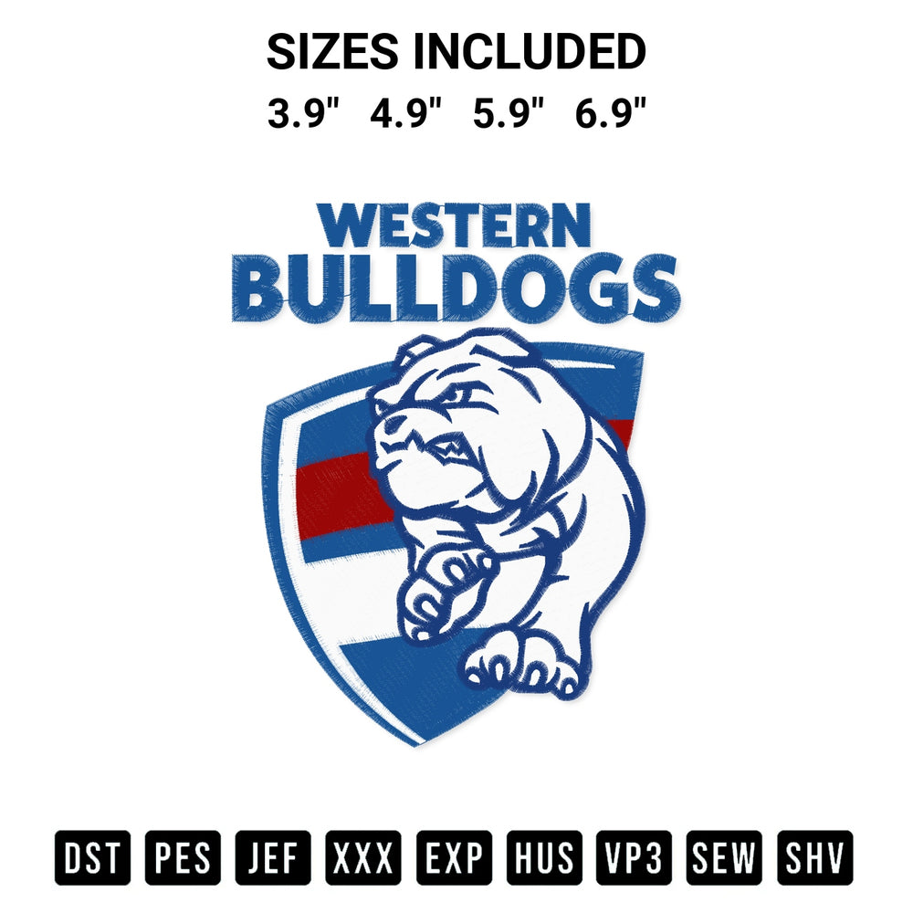 Get the Afl Western Bulldogs Logo Embroidery Design embroidery design for your custom crafts! Premium digitized files available for instant download at Designspacks.com. Available sizes: 3.9", 4.9", 5.9", 6.9".