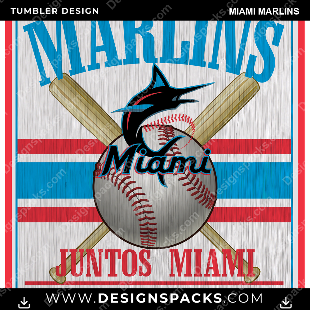 Baseball Vintage Wood Logo Miami Marlins Tumbler Digital Wrap Design