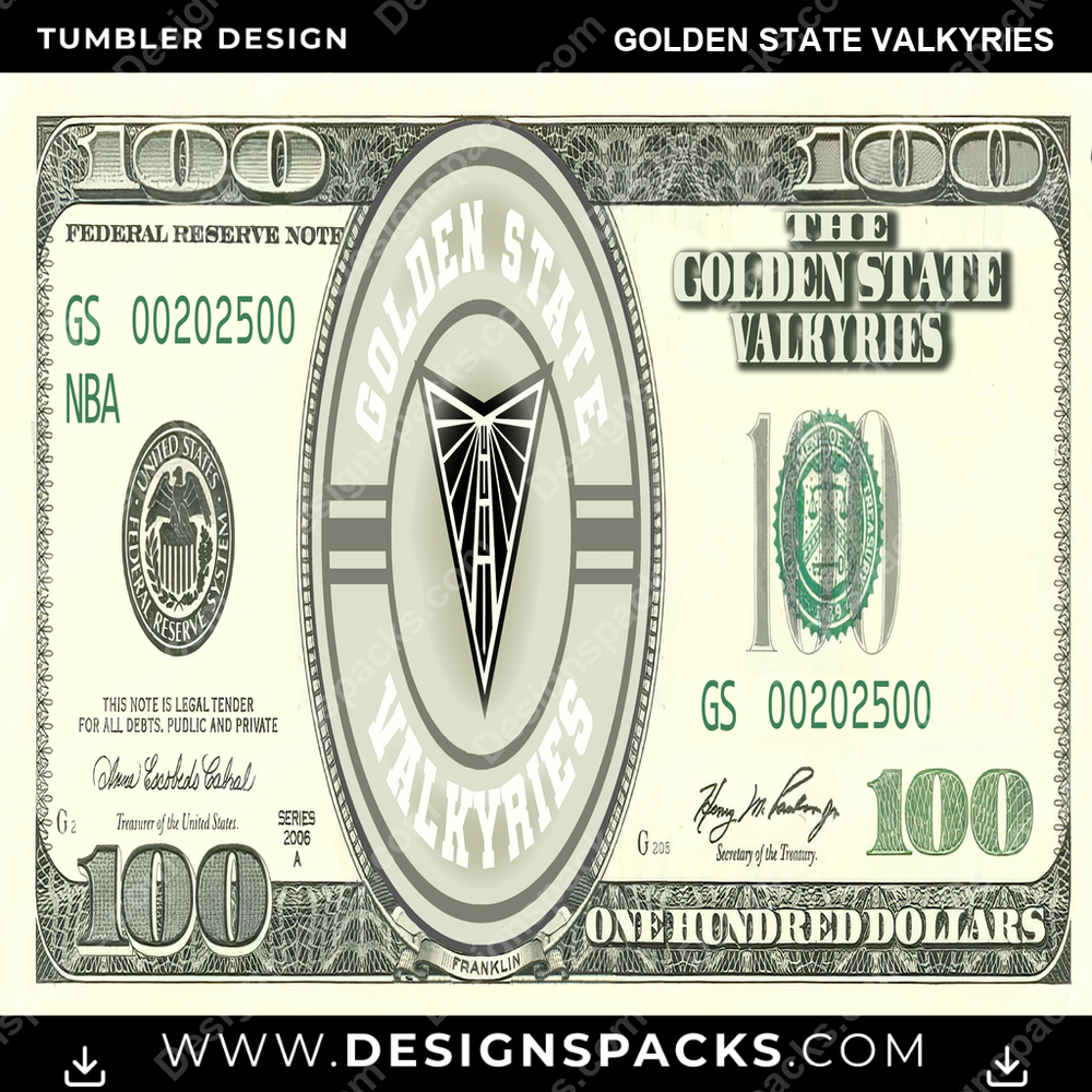 Basketball 100 Dollar Bill Golden State Valkyries NBA Basketball Tumbler Digital Wrap Design Download