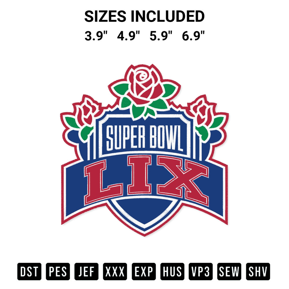 Elevate your next project with our Super Bowl Lix 2025 Football Embroidery Design embroidery file. Shop high-quality digital patterns instantly at Designspacks.com. Available sizes: 3.9", 4.9", 5.9", 6.9".