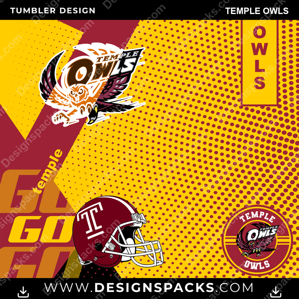 College Sport GO Temple Owls Tumbler Digital Wrap Design