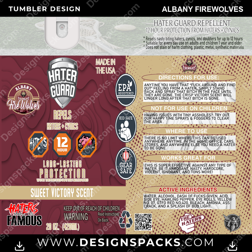 Lacrosse Hater Guard Albany FireWolves Tumbler Digital Wrap Design