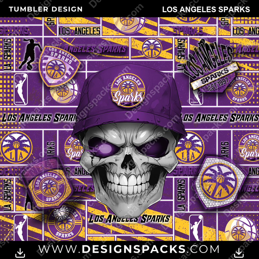 Basketball Skull Los Angeles Sparks Tumbler Digital Wrap Design