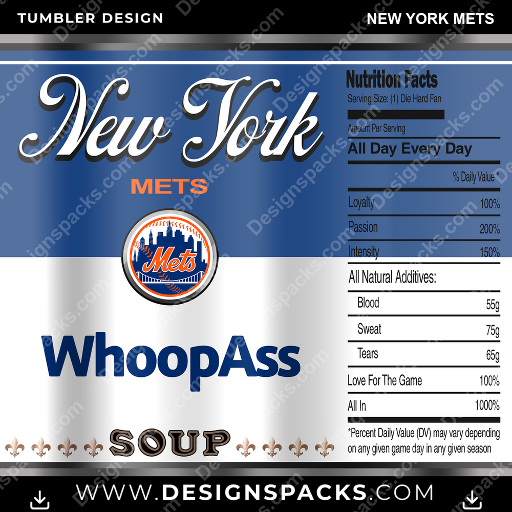 Baseball Soup Can New York Mets Tumbler Digital Wrap Design