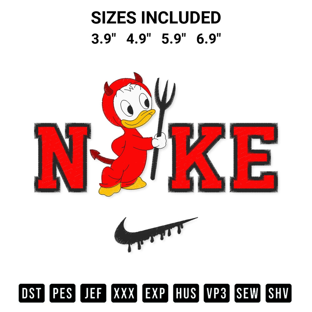 Shop the Nike Huey Duck Halloween Embroidery Design machine embroidery pattern at Designspacks.com. Beautifully digitized for flawless stitching on any fabric. Available sizes: 3.9", 4.9", 5.9", 6.9".