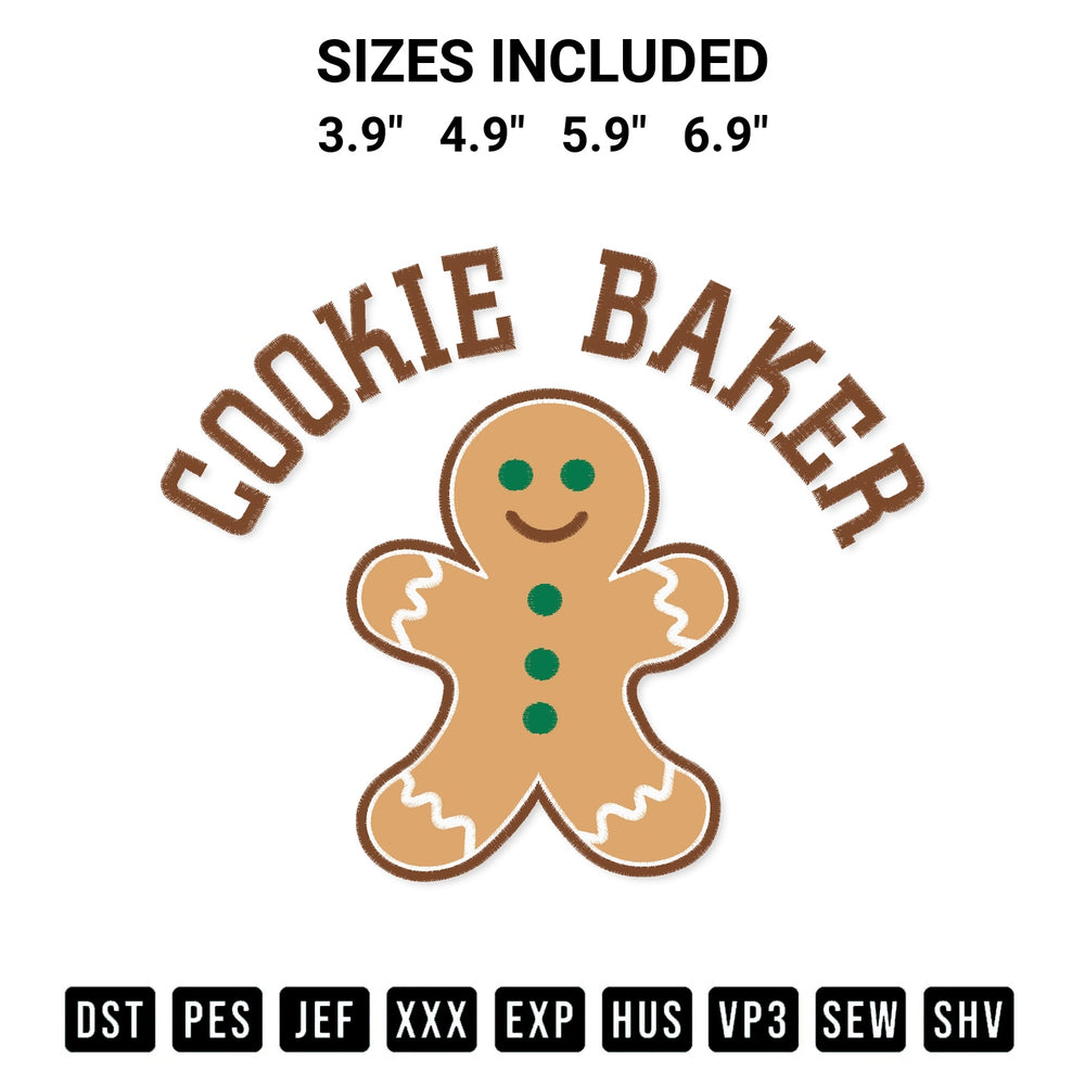Stitch like a pro with the Cookie Baker Embroidery Design embroidery pattern from Designspacks.com. High-quality digital machine embroidery file. Available sizes: 3.9", 4.9", 5.9", 6.9".
