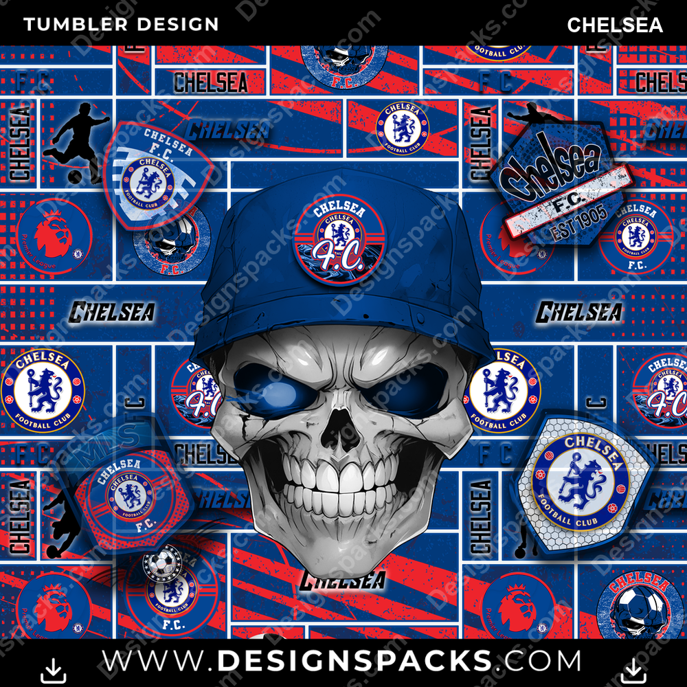 Soccer UK Skull Chelsea Tumbler Digital Wrap Design