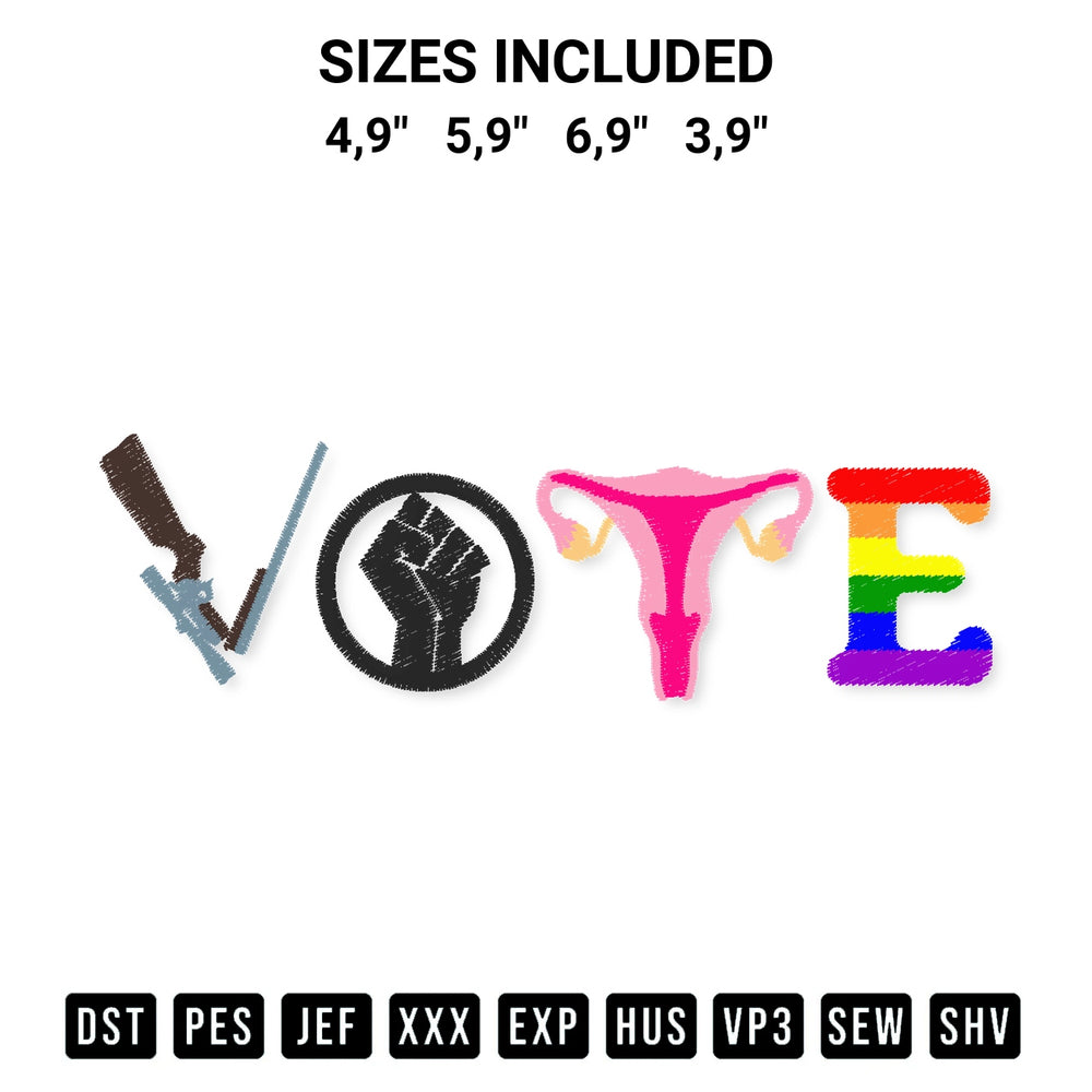 Add a unique touch to your apparel with the Vote Election Pro Choice Gun Reform Lgbt Logo Embroidery Design embroidery file. Premium instant download available now on Designspacks.com. Available sizes: 4,9", 5,9", 6,9", 3,9".
